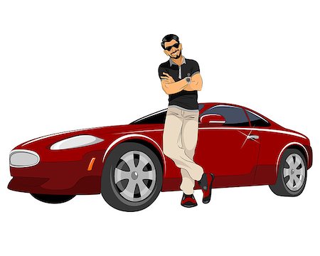 Vector illustration of a young man with good car Foto de stock - Royalty-Free Super Valor e Assinatura, Número: 400-08819468