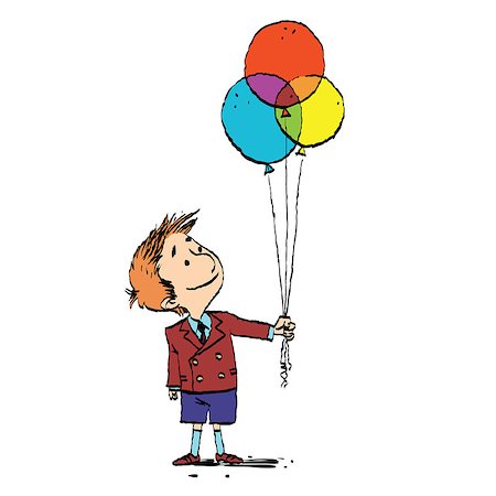 pustovit (artist) - Boy and colorful balloons. Vector cartoon illustration of retro style. Birthday and holidays Fotografie stock - Microstock e Abbonamento, Codice: 400-08819524