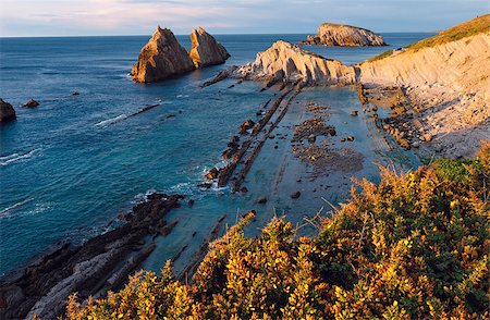 simsearch:400-09136239,k - Blossoming Arnia Beach (Spain) Atlantic Ocean evening coastline landscape. All peoples unrecognizable. Photographie de stock - Aubaine LD & Abonnement, Code: 400-08819539