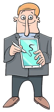 sales person with a tablet - Cartoon Illustration of Man Doing Presentation with Tablet PC and a Pen Stock Photo - Budget Royalty-Free & Subscription, Code: 400-08819600
