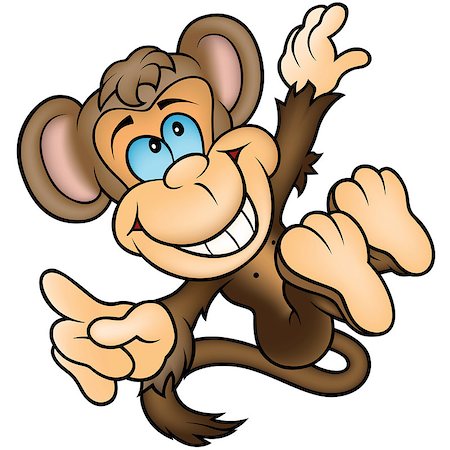 Brown Happy Monkey Pointing - Colored Cartoon Illustration, Vector Stock Photo - Budget Royalty-Free & Subscription, Code: 400-08819674