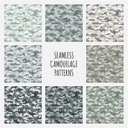 digital camouflage wallpaper - Modern fashion trendy camo pattern set, vector illustration Stock Photo - Budget Royalty-Free & Subscription, Code: 400-08819727
