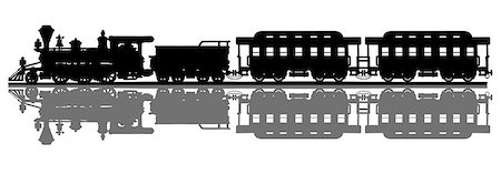 Hand drawing of a black silhouette of a vintage american steam train with a shadow Stock Photo - Budget Royalty-Free & Subscription, Code: 400-08819765