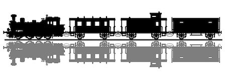 Hand drawing of a black silhouette of an old steam train and the shadow Stock Photo - Budget Royalty-Free & Subscription, Code: 400-08819766