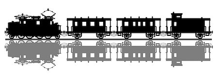 Hand drawing of a black silhouette of a vintage electric train with a shadow Stock Photo - Budget Royalty-Free & Subscription, Code: 400-08819768