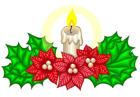 simsearch:400-07246701,k - Christmas decoration with fir branches and candle. Merry Christmas and Happy New Year vector illustration illuminated by candle light Stock Photo - Budget Royalty-Free & Subscription, Code: 400-08810252