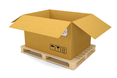 Cardboard box on pallet. Isolated on white. 3D rendering Stock Photo - Budget Royalty-Free & Subscription, Code: 400-08810284