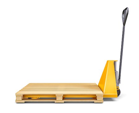 Pallet jack and wooden pallet on white background. 3D rendering Stock Photo - Budget Royalty-Free & Subscription, Code: 400-08810280