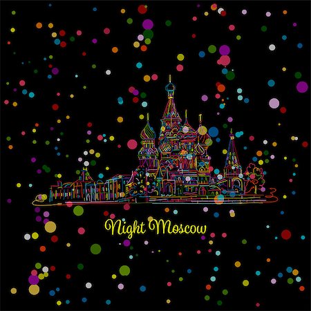 simsearch:400-05693774,k - Night winter Moscow, Red Square, sketch for your design. Vector illustration Stockbilder - Microstock & Abonnement, Bildnummer: 400-08810884
