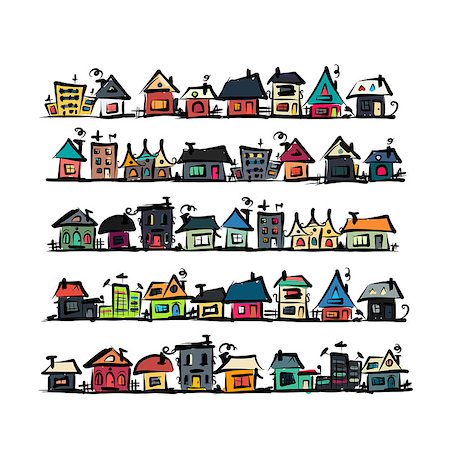 Set of houses, sketch for your design. Vector illustration Stock Photo - Budget Royalty-Free & Subscription, Code: 400-08810881