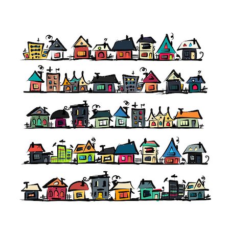 rooftop silhouette - Set of houses, sketch for your design. Vector illustration Stock Photo - Budget Royalty-Free & Subscription, Code: 400-08810881