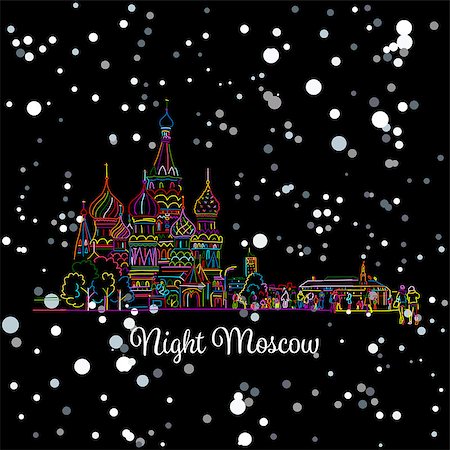 russia vector - Night winter Moscow, Red Square, sketch for your design. Vector illustration Stock Photo - Budget Royalty-Free & Subscription, Code: 400-08810882