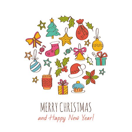 Merry Christmas and Happy New Year Greeting Card. Vector illustration Stockbilder - Microstock & Abonnement, Bildnummer: 400-08810924