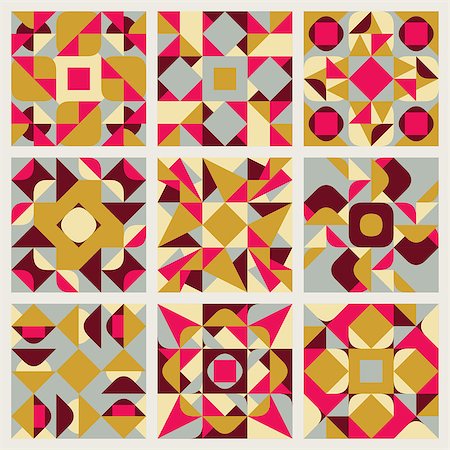 Set of Nine Vector Seamless Blue Pink Yellow White Colors Retro Geometric Ethnic Square Quilt Pattern Collection Abstract Background Stock Photo - Budget Royalty-Free & Subscription, Code: 400-08811035