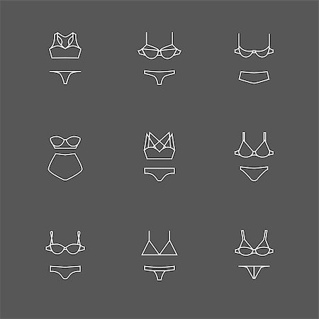 simsearch:400-04821712,k - White line bra and panties icons set on black. FAshion styles illustration Stock Photo - Budget Royalty-Free & Subscription, Code: 400-08811103