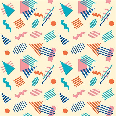 Seamless pattern background in retro 80s geometric style for fabric print, paper print and website backdrop, vector illustration. Stockbilder - Microstock & Abonnement, Bildnummer: 400-08811209