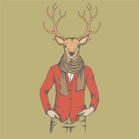 Deer vector illustration. Reindeer in human suit Stock Photo - Budget Royalty-Free & Subscription, Code: 400-08811289