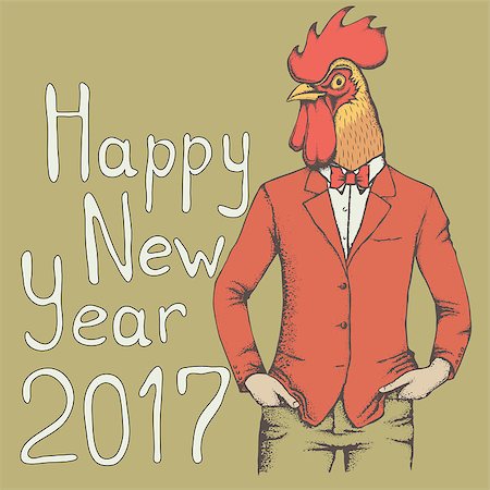 simsearch:400-09080674,k - Rooster vector illustration. Rooster in human suit. 2017 new year of the rooster Foto de stock - Super Valor sin royalties y Suscripción, Código: 400-08811295