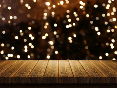 3D render of a wooden table with a defocussed Christmas image in the background Stock Photo - Budget Royalty-Free & Subscription, Code: 400-08811458