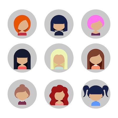 Colorful Avatars Female Circle Icons Set in Flat Style with Long Shadow Stock Photo - Budget Royalty-Free & Subscription, Code: 400-08811798