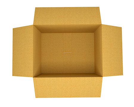 simsearch:400-05708252,k - Open Corrugated cardboard box isolated on white background, top view. 3D illustration Stock Photo - Budget Royalty-Free & Subscription, Code: 400-08811985