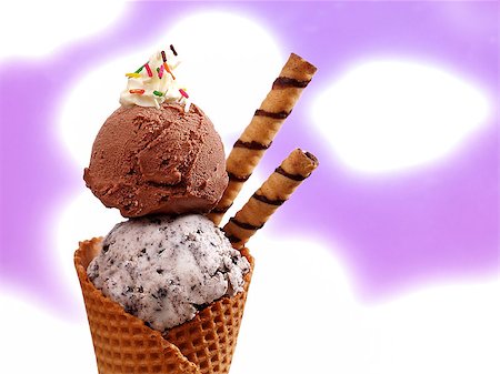 simsearch:400-06700827,k - Chocolate and Cookie ice cream cone against white/purple background Stock Photo - Budget Royalty-Free & Subscription, Code: 400-08812210