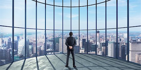 simsearch:400-08812456,k - Businessman enjoys her professional success and watches the view over the city.  . 3D Rendering Stock Photo - Budget Royalty-Free & Subscription, Code: 400-08812456