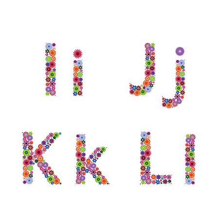 simsearch:700-08567266,k - Alphabet part with many colourful flowery letters I, J, K, L isolated on the white background, vector artwork Photographie de stock - Aubaine LD & Abonnement, Code: 400-08812580