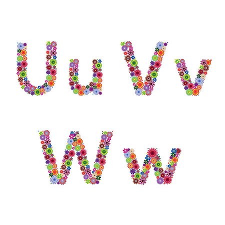 simsearch:400-08812584,k - Alphabet part with many colourful flowery letters U, V, W isolated on the white background, vector artwork Foto de stock - Super Valor sin royalties y Suscripción, Código: 400-08812583