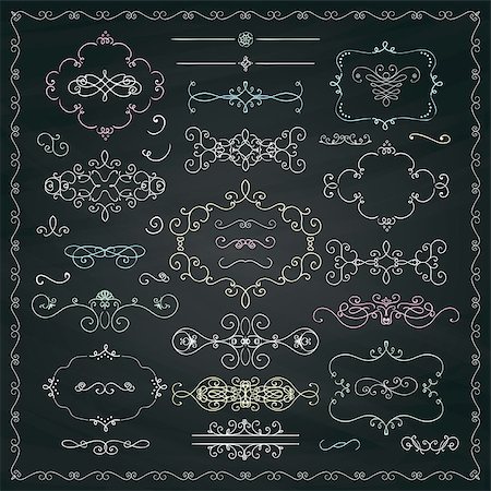 Chalk Drawing Hand Drawn Sketched Decorative Doodle Design Elements. Frames, Text Frames, Dividers, Swirls, Borders, Banners on Chalkboard Background Texture. Vector Illustration Stock Photo - Budget Royalty-Free & Subscription, Code: 400-08812740