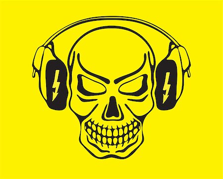 simsearch:400-04509148,k - Skull listening to music. Vector illustration, the skull listening to music on headphones on a yellow background. Photographie de stock - Aubaine LD & Abonnement, Code: 400-08812852