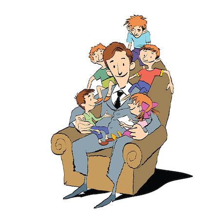 pustovit (artist) - Large family, dad in a chair with children, hand drawn vector illustration. Many children. Color illustration Fotografie stock - Microstock e Abbonamento, Codice: 400-08812909