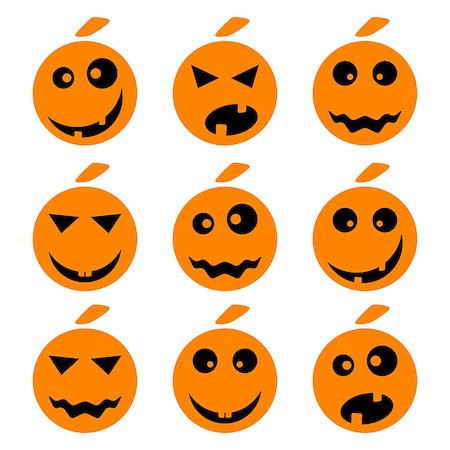Halloween pumpkin emoji emoticons set. Smiley face holiday symbol flat vector icons. Different facial emotions and expressions. Cute cartoon character mood and reactions for text chat or web messenger Fotografie stock - Microstock e Abbonamento, Codice: 400-08812902