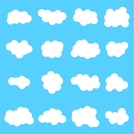 Cloud vector icon set white color on blue background. Sky flat illustration collection for web, art and app design. Different nature cloudscape weather symbols. Fotografie stock - Microstock e Abbonamento, Codice: 400-08812903