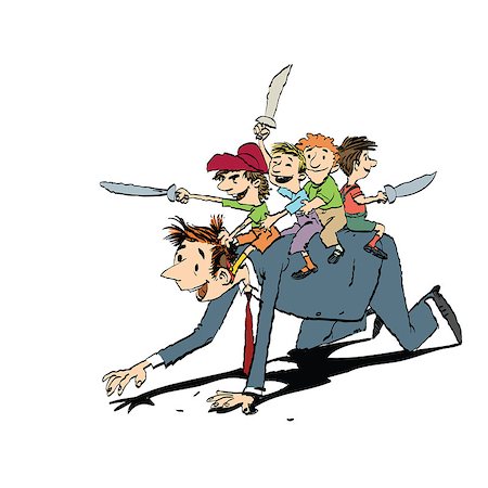 pustovit (artist) - Dad plays with the kids in knights, hand drawn vector illustration. Happy family. Color illustration Fotografie stock - Microstock e Abbonamento, Codice: 400-08812915