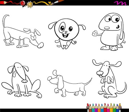 simsearch:400-07977687,k - Black and White Cartoon Illustration Dogs Animal Characters Set Coloring Page Foto de stock - Super Valor sin royalties y Suscripción, Código: 400-08813081