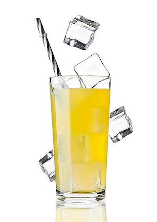 fizzy pop - Glass of orange soda drink cold with ice cubes and straw on white background Stock Photo - Budget Royalty-Free & Subscription, Code: 400-08813113