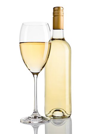 simsearch:400-08793273,k - Bottle and glass of white wine with reflection on white background Foto de stock - Super Valor sin royalties y Suscripción, Código: 400-08813150