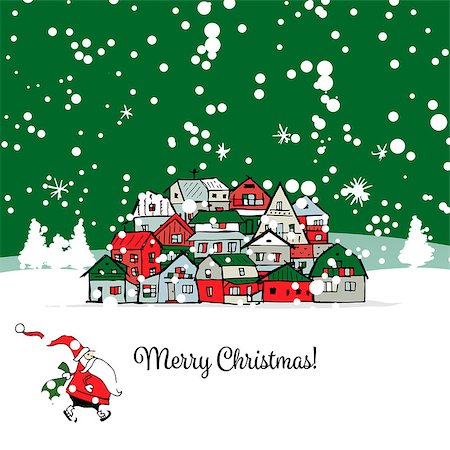 snowflakes on window - Merry christmas postcard with cityscape background. Vector illustration Foto de stock - Super Valor sin royalties y Suscripción, Código: 400-08813316