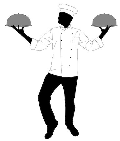 simsearch:400-05230474,k - kitchen chef serving a meal silhouette - vector Stock Photo - Budget Royalty-Free & Subscription, Code: 400-08813489