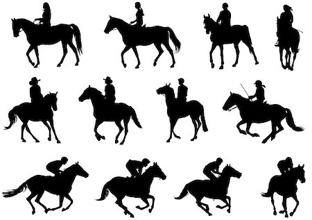 people riding horses silhouettes - vector Stock Photo - Budget Royalty-Free & Subscription, Code: 400-08813506