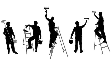 standing on ladder illustration - house painters silhouettes - vector Stock Photo - Budget Royalty-Free & Subscription, Code: 400-08813520