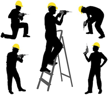 workers with drill silhouette Stockbilder - Microstock & Abonnement, Bildnummer: 400-08813521