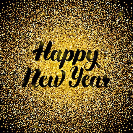 simsearch:400-08807089,k - Happy New Year Gold Design. Vector Illustration of Calligraphy with Golden Sparkle Decoration. Stockbilder - Microstock & Abonnement, Bildnummer: 400-08813637
