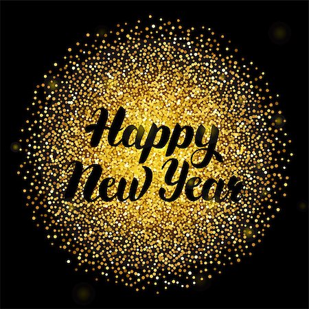 simsearch:400-08807089,k - Happy New Year Lettering over Gold. Vector Illustration of Holiday Calligraphy with Golden Sparkle Decoration. Stockbilder - Microstock & Abonnement, Bildnummer: 400-08813640