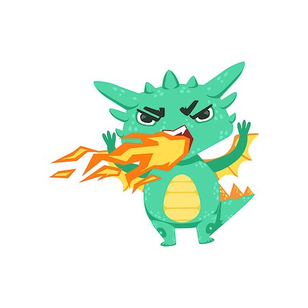 Little Anime Style Baby Dragon Pissed Off Breathing Fire Cartoon Character Emoji Illustration. Vector Childish Emoticon Drawing With Fantasy Dragon-like Cute Creature. Stock Photo - Budget Royalty-Free & Subscription, Code: 400-08820028