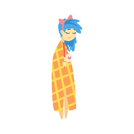 Sad Girl With Blue Hair Wrapped In Blanket With Hot Drink Feeling Blue, Part Of Depressed Female Cartoon Characters Series. Depression And Sadness Vector Cute Illustration. Stock Photo - Budget Royalty-Free & Subscription, Code: 400-08820022