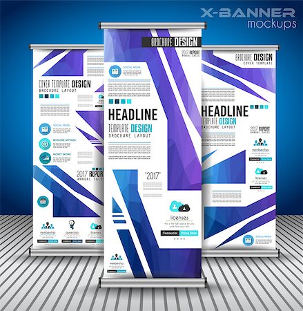 Set of Advertisement roll up business flyers or brochure banners with vertical design. Vector template for cover presentation with geometrical shape background. Ideal for modern x-banner and flag-banner. Stock Photo - Budget Royalty-Free & Subscription, Code: 400-08820075
