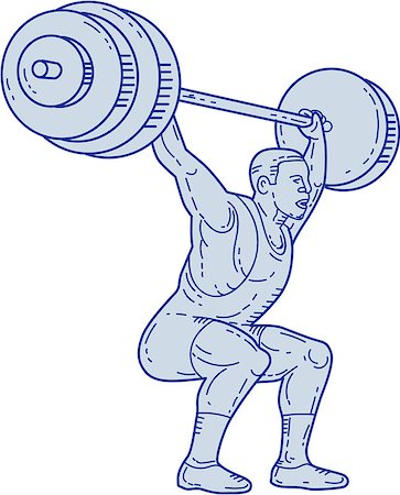 simsearch:400-08920013,k - Mono line style illustration of a weightlifter lifting barbell weights with both hands set  on isolated white background. Foto de stock - Royalty-Free Super Valor e Assinatura, Número: 400-08820093