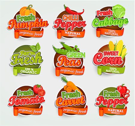 pic of cabbage for drawing - Fresh tomato, pumpkin and pepper, peas, cabbage, carrot, sweet corn, logo lettering typography food label or sticker. Concept for farmers market, organic food, natural product design.Vector. Stock Photo - Budget Royalty-Free & Subscription, Code: 400-08820144